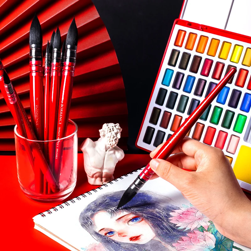 Borrence Artist Hand-Painting Drawing Brushes Watercolor Brush Pen for Oil Acrylic Gouache Water Color Art Supplies