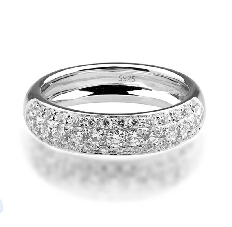 Luxe 925 en argent Sterling anneaux pour femmes et hommes charme plein cristal clair mariage fiançailles unisexe anneaux de supérieure