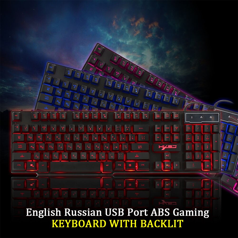 Waterproof English Russian USB Port Gaming Keyboard ABS With Backlit Non Slip 104 Keys Home Mechanical Feeling Plug And Play