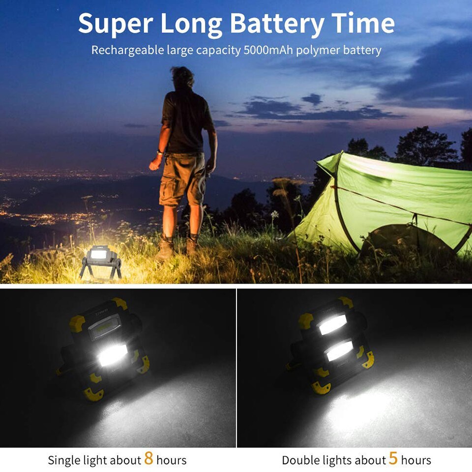 LED Emergency Light 2000lm Folding Portable Flood light Camping Tent Light Rechargeable Power Bank Outdoor Rotation Work Lamp