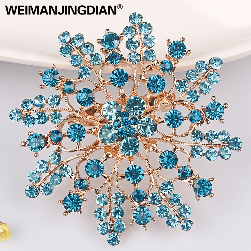 WEIMANJINGDIAN Brand Crystal Rhinestones Flower Brooch Pins for Women in assorted colors