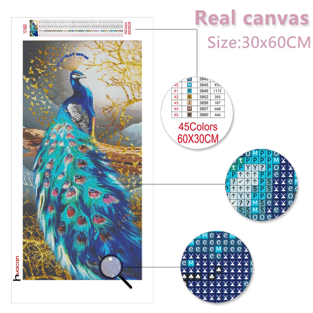Huacan 5D Diamond Painting Cross Stitch Peacock Diamond Mosaic Embroidery Animals Picture Of Rhinestones Decorative Paintings