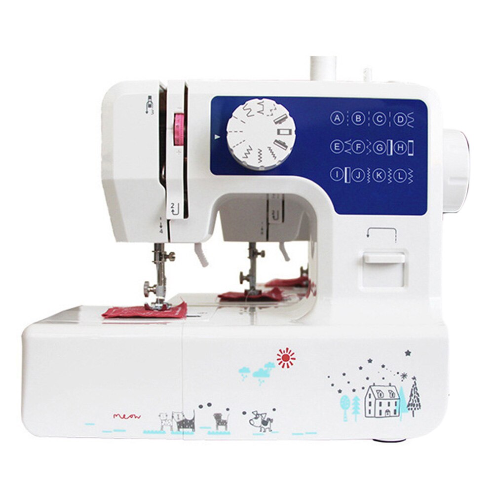 JG-1602 Mini 12 Stitches Sewing Machine Household Multifunction Double Thread And Speed Free-Arm Crafting Mending LED: Blue