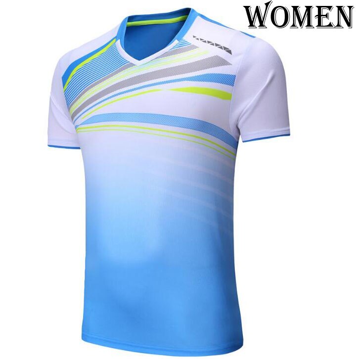 Badminton t shirt kobiety/mężczyźni, sportowa koszulka do gry w tenisa, tenis nosić suche fajne koszulki, pingpong koszulki sportowe Masculino Mujer: women blue shirts / L