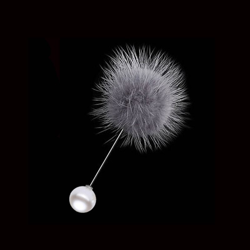 Leuke Charm Gesimuleerde Pearl Broche Pins Voor Vrouwen Koreaanse Bont pompom Bal Piercing Revers Broches Kraag Sieraden 26: gray