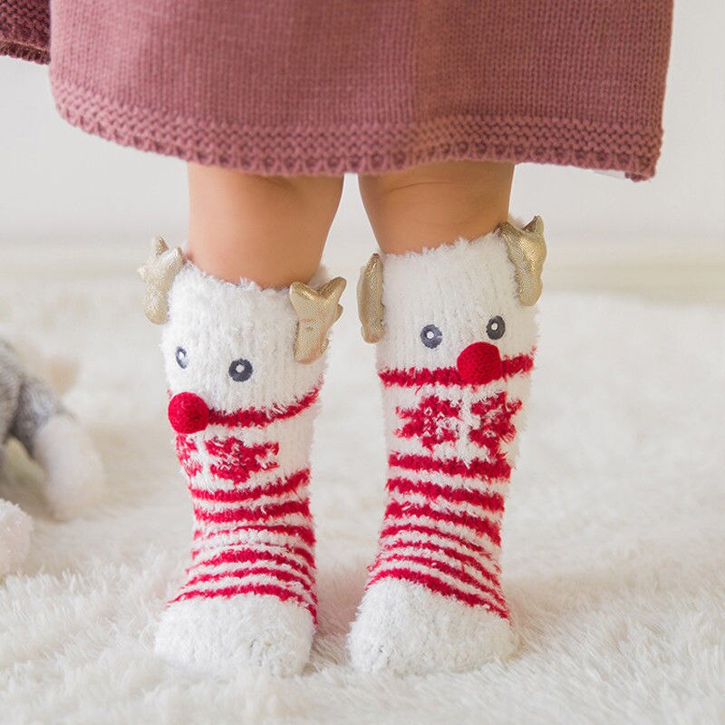 Xmas Soft Leg Stockings Cotton Baby Kids Toddlers Girls Knee High Tights Winter Cute Casual Fit For 1-5Years