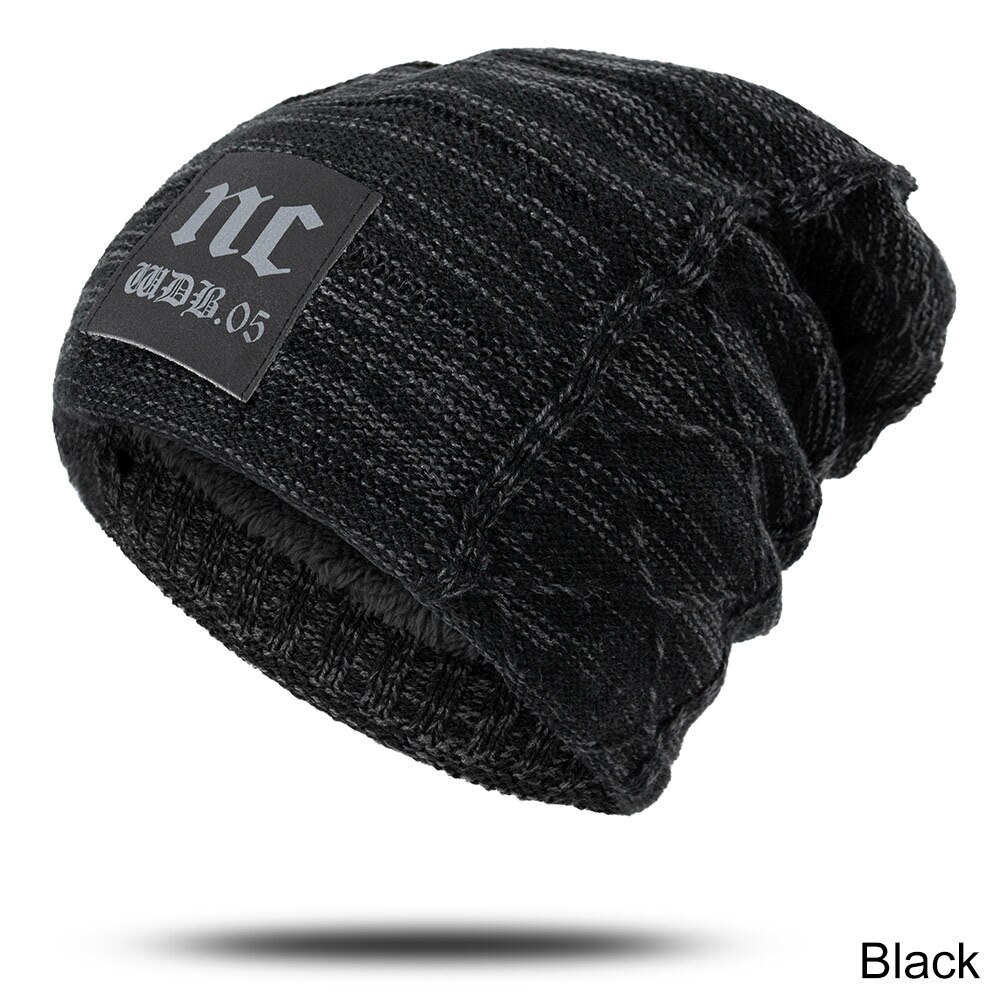 Groupjump afslappet vinterhue til mænd tyk strikkede hue hue mandlige hold varmen mandlige vinter kalot damer hue gorro: Sort