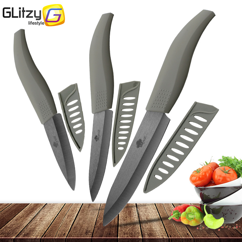 Ceramic Knife 3 4 5 inch Set Zirconia Black Blade Kitchen Chef Knives Three Piece Set Fruit Vegetable Color Anti-Slip Handle