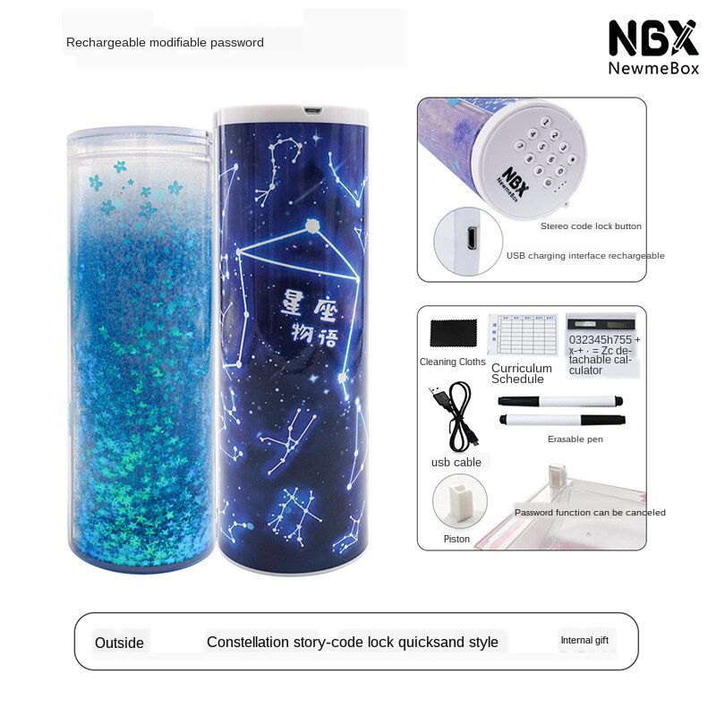 Pencil Case Code Lock Pen Box NBX Password Pencil Case Large Capacity Stationery Box Multi-Function Cylindrical Pencil Box: Style 13
