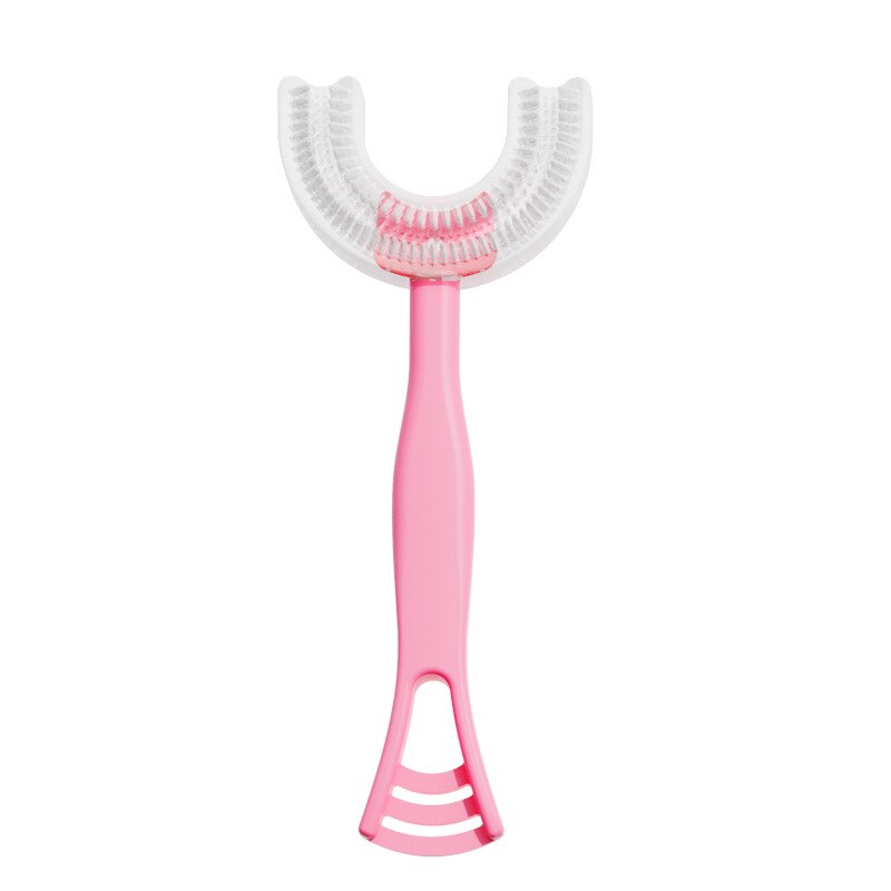 Spazzolino da denti a forma di U per bambini spazzolino da denti morbido Babi spazzola per la pulizia dei denti a 360 gradi per i denti del bambino cura orale accessori per bambini: Straight Rod - Pink