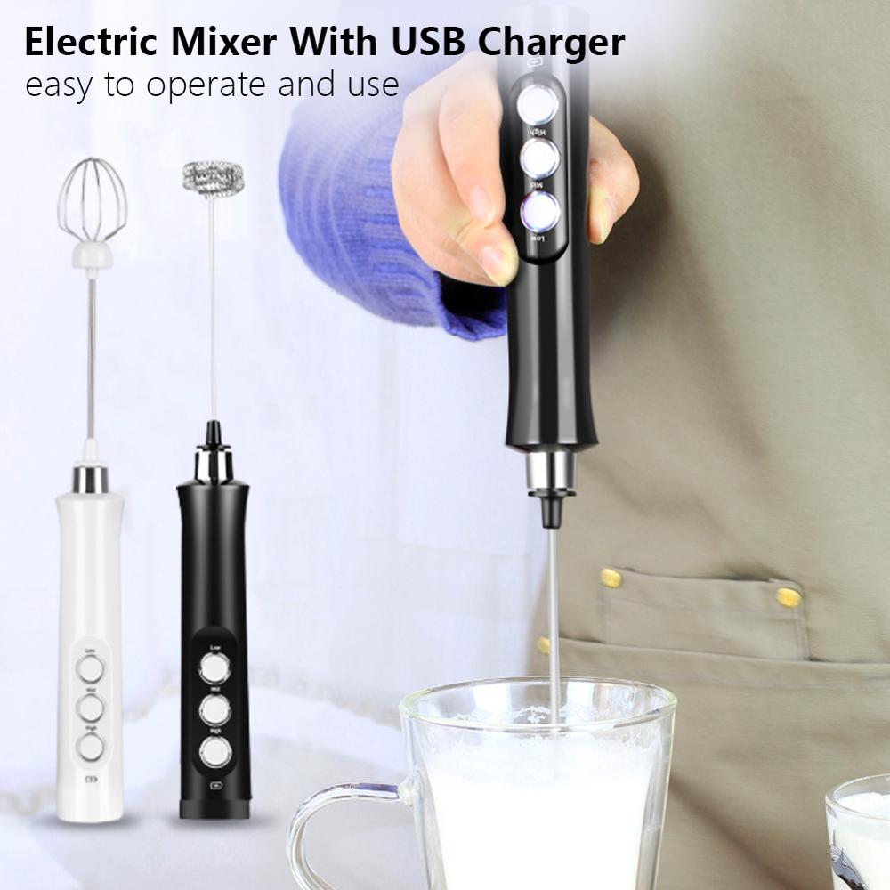 3 Speed Verstelbare Usb Oplaadbare Handheld Blender Melk Koffie Tore Rvs Elektrische Mixer Schuim Maker Keuken Gereedschap