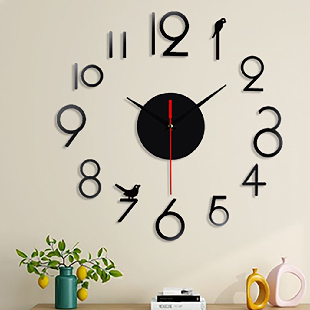 25# Frameless DIY Wall Mute Clock 3D Mirror Surface Sticker Home Office Decor 12-hour Display Wall Clock With Time Mark