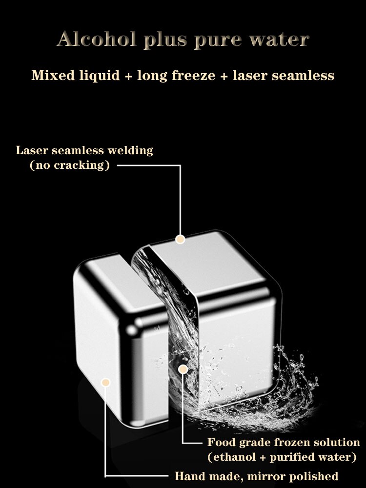 Cubos de hielo de acero inoxidable, piedras enfriadoras reutilizables para vino whisky, mantienen su bebida fría durante más tiempo, paso de prueba SGS