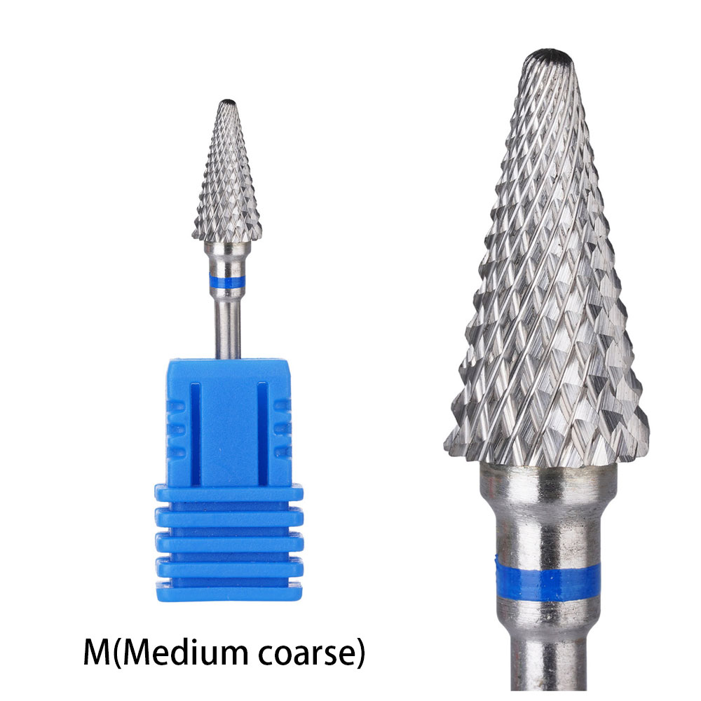1 Uds. Broca para uñas con forma de cono, fresa de carburo de 3/32 "para gel de uñas, herramienta de accesorios de taladro eléctrico para quitar rebabas rotativas: Azul