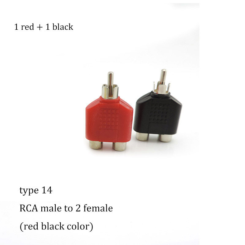 2 pcs rca male female  to 2 rca 3 rca male female rca connector splitter adapter av video audio t plug rca 2 3 way right angel  m20: Black