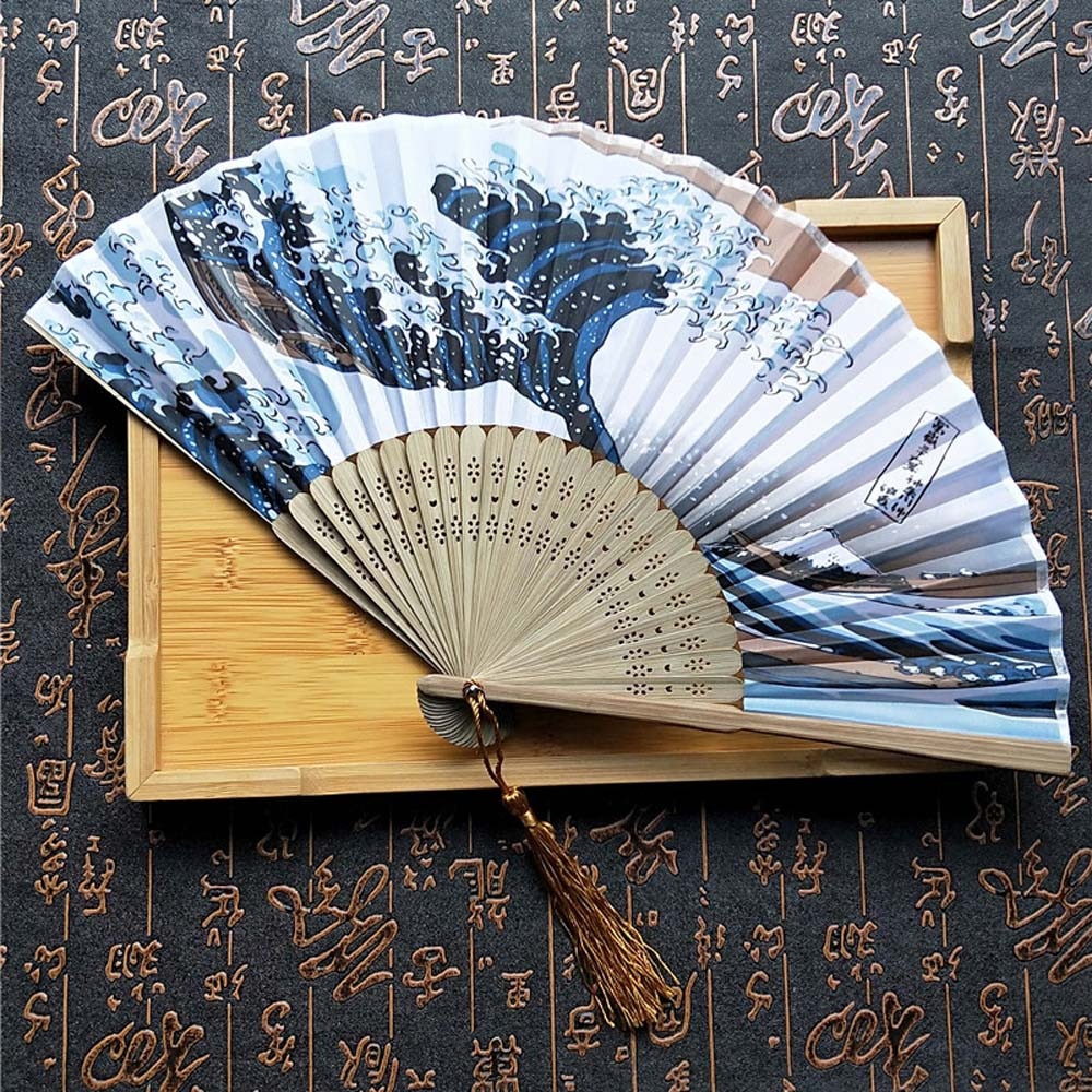 Zijde Hand Fan Mount Fuji Kanagawa Golven Japanse Vouwen Ventilator Pocket Fan Bruiloft Accessoires Decoratie Event Supplies