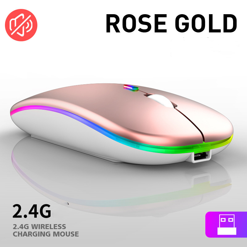 Rechargeable Wireless Mouse USB Bluetooth-compatible RGB Mouse Silent Ergonomic Mouse With Backlight For Laptop PC ipad: 2.4G rose gold