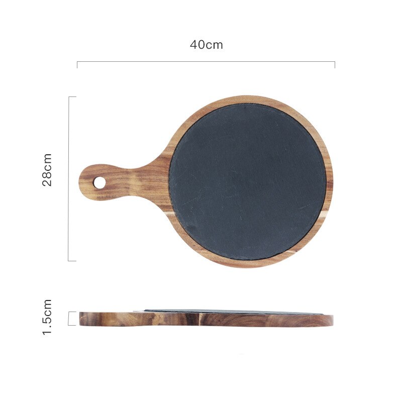 Kinglang acaciahouten pizzaplaat, westerse sushi steakplaat, restauranttaartdisplay: Hout met leisteen l