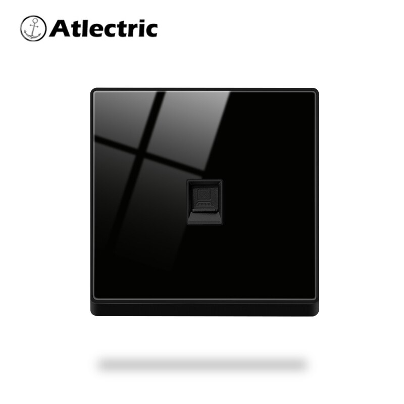 Atlectric Wall Sockets Internet With TV Outlet CAT5 Data Network Dual Computer Black Luxury Glass Panel Phone Socket 86mm*86mm