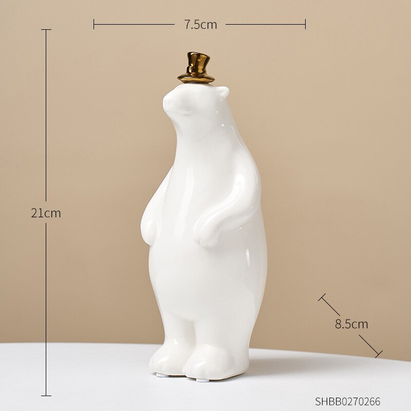 Polar Bear Ceramic Decoration Modern Home Decor Living Room Office Desktop Decoration Feng Shui Decoration Animal Statue: Standing-white