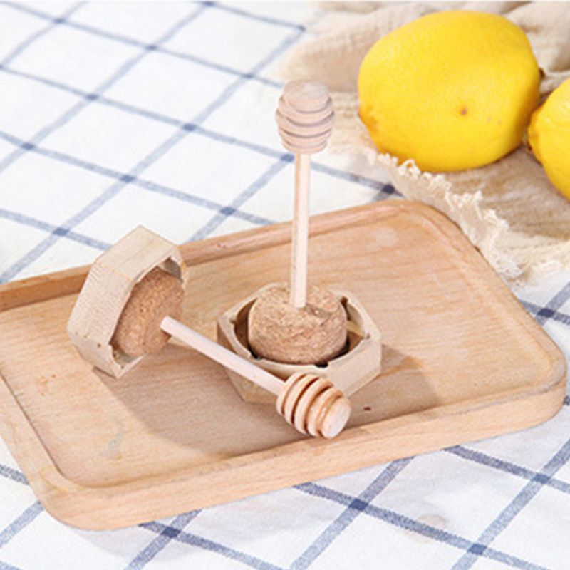 220ML/380ML Hexagonal Glass Honey Bottle with Wooden Stirring Rod Honey Packaging Bottle Small Honey Bottle Container Honey Jar