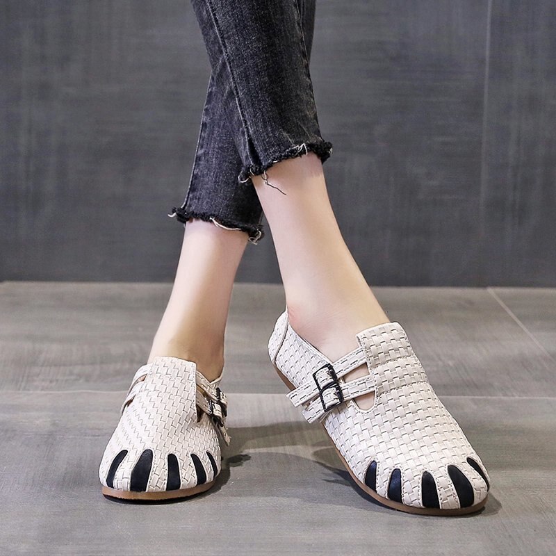 Alpargatas de talla grande para mujer, zapatos planos de piel sintética tejida, Oxford, informales, con doble hebilla, color blanco, otoño