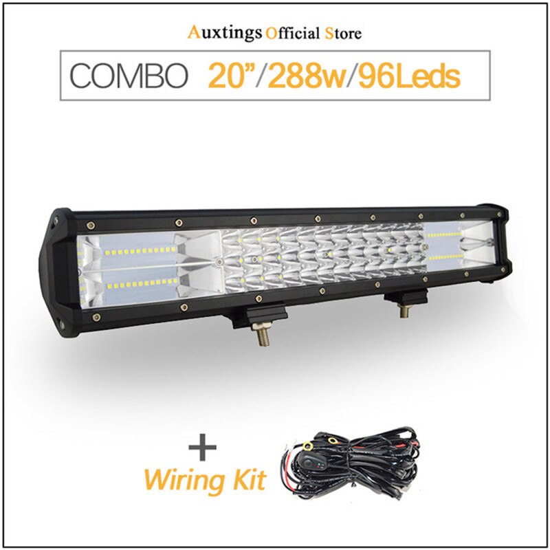 Auxtings 5 " 14 " 2 " 17 " 20 & 23 ; & #39 #39 3- riviä led-valopalkki maastoajoon led-palkki yhdistelmäkeila led-työvalopalkki kuorma-autoon, katumaasturiin, mönkijään 4 x 4 4wd 12v 24v: 288w johdotuksella