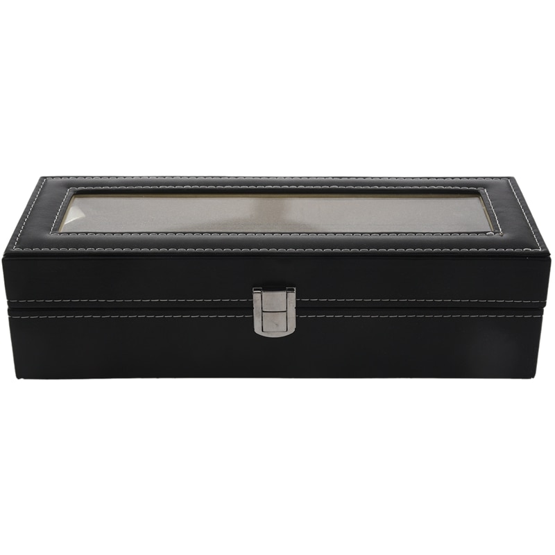 Watch case Leather watch box Jewelry box for men (6 compartments - Black): Default Title