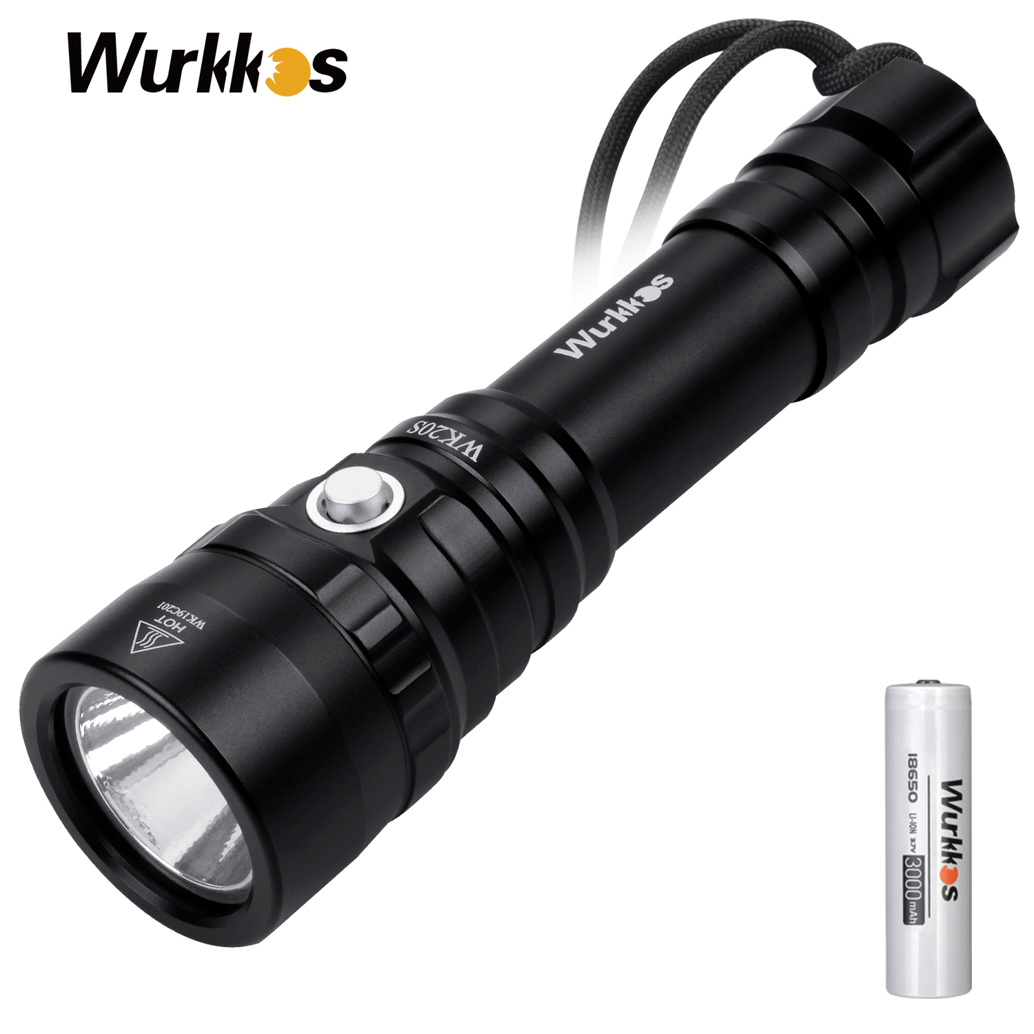 Wurkkos  wk20s kraftig dykkerlommelykt ipx 8 vanntett dykkerlys oppladbar maks 2000 lumen sst 40 hd ledet 4 moduser