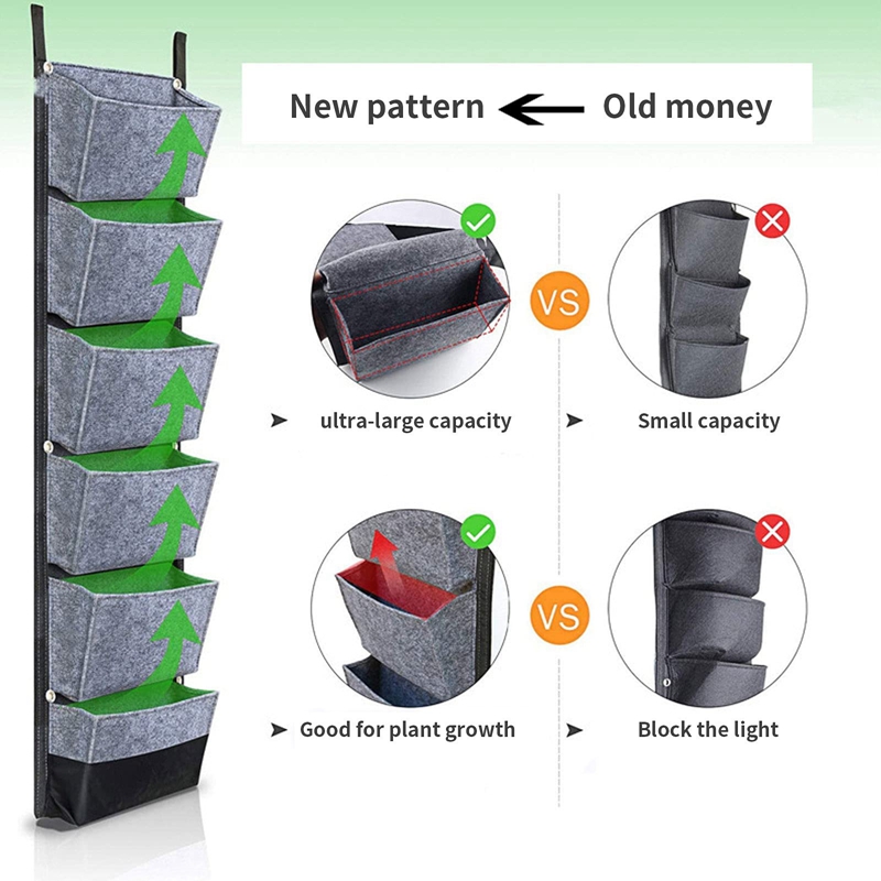 Bolsa Vertical para plantas, maceta de jardín colgante de pared con 6 bolsillos, macetas de flores, bolsas de fieltro grandes para decoración del hogar y jardín