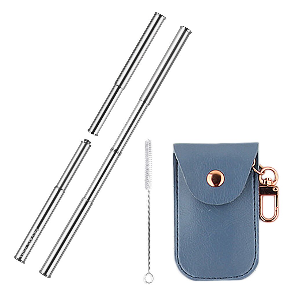 Portable Stainless Steel Reusable Metal Straw Portable Collapsible Foldable with Case Cleaning Brush Bar Drinking Accessories