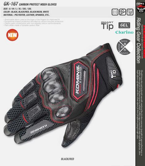 Gratis verzending komine gk -167 carbon protect leather mesh handschoenen touchscreen 4 kleuren