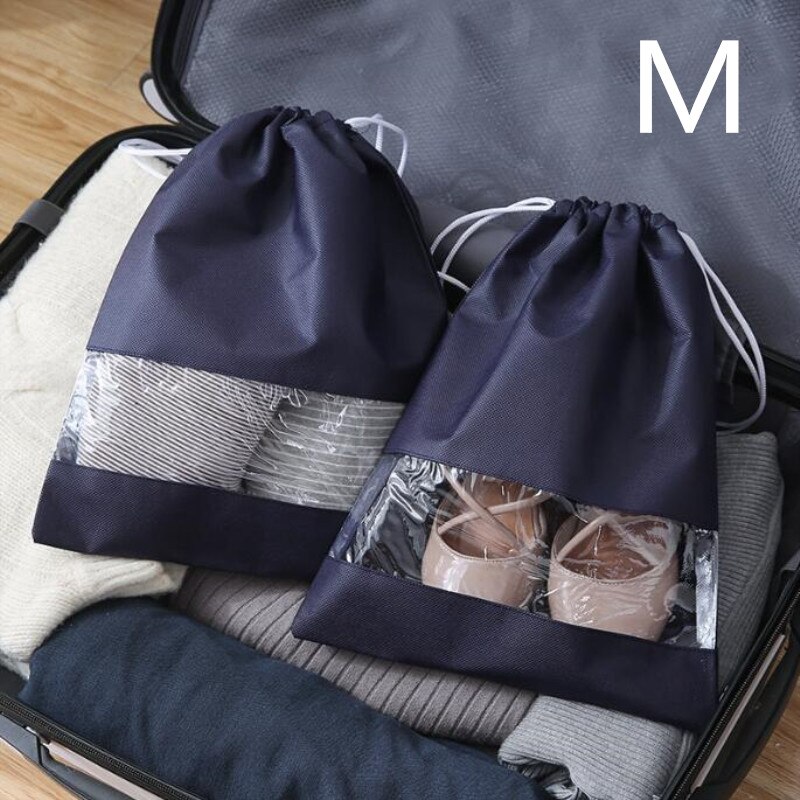 Nyeste vandtætte sko taske pose opbevaring rejsetaske ikke-vævet tøjvask organisator bærbar tote snor taske arrangør dækning: B blå m