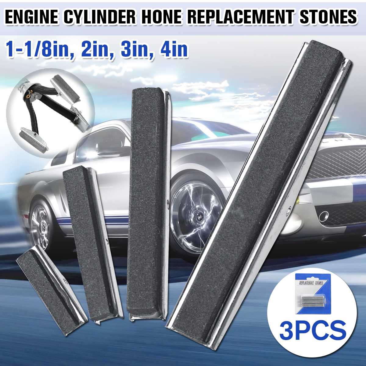 3pcs/set Hone Replaceable Stones for Brake Piston Engine Cylinder Hone Tool Replacement Stone 1.125/2/3/4inch 4 Size