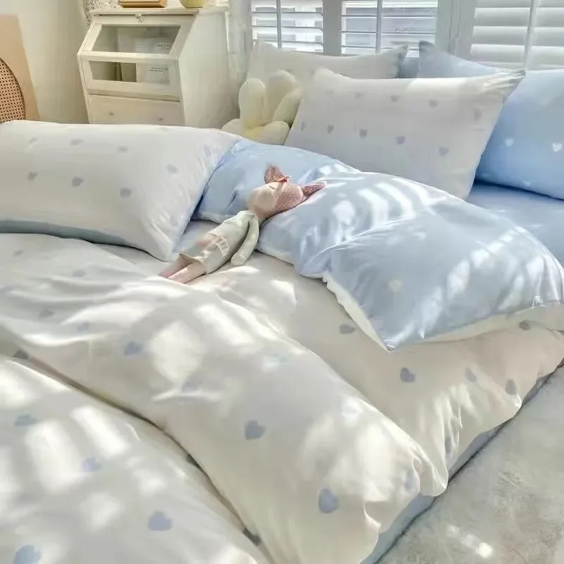 Romantische Bettwäsche einstellen Blumen- eins Stil Bettbezug Flache Blatt mit Kissenbezüge Einzigen Königin Volle Größe Jungen Mädchen Koreanischen Bett leinen