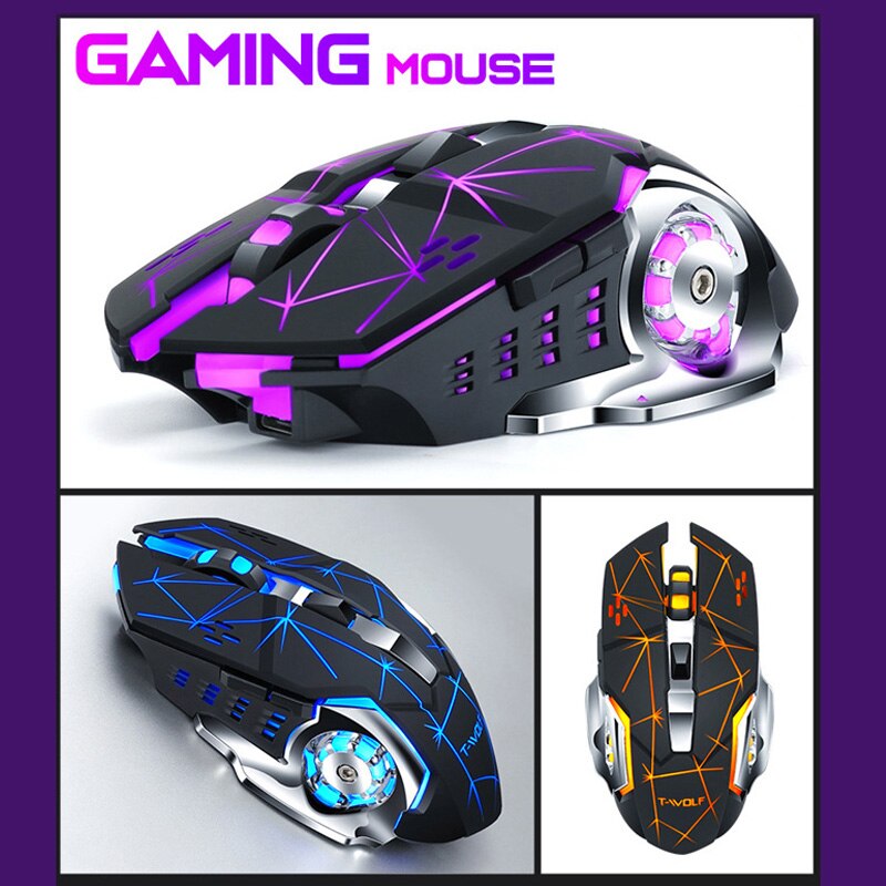 Sem fio gaming mouse 2400 dpi recarregável ajustável 7 cores backlight respiração gamer mouse jogo ratos para computador portátil