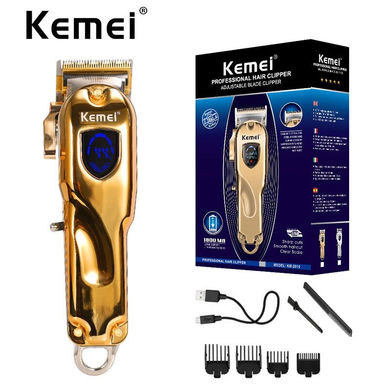 100-240v kemei uppladdningsbart hårtrimmer hårklippare hår rakning maskin hårskärning skägg elektrisk rakhyvel: Guld km -2010