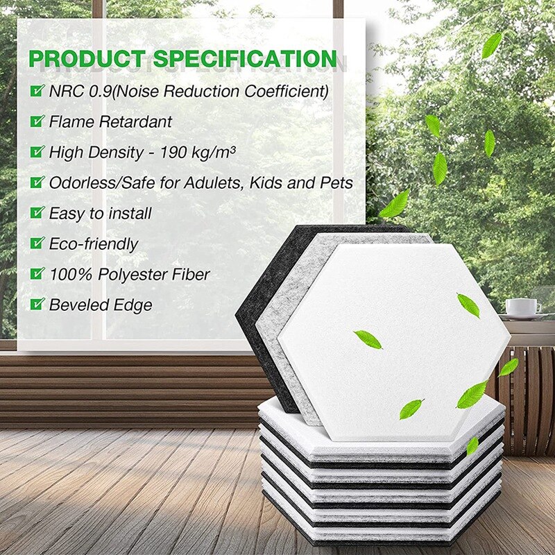 AD-18 Pcs Hexagon Acoustic Panels Beveled Edge Sound Proof Foam Panels,High Density Sound Proofing Panel For Studio Office