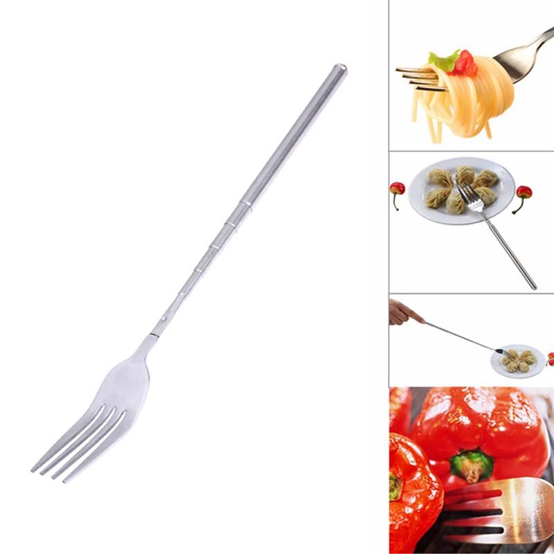 Fourchette télescopique extensible en acier inoxydable, dîner Dessert aux fruits couverts longs fourchettes BBQ fourchette à viande accessoires de cuisine