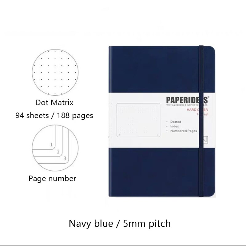 Hardcover A5 Dot Matrix Notebook Dot Ding Planner 100GSM 188 Pages Acid-free Paper Notepad Supplies Stationery D40: blue 01