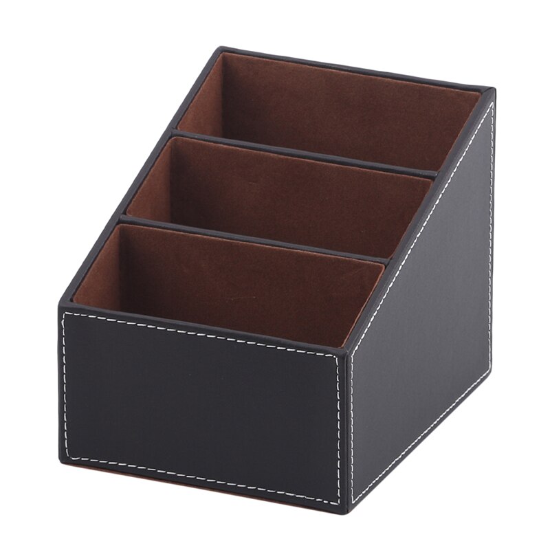 PU Leather Holder Storage Box Remote Control Organizer Desk Phone And TV: brown