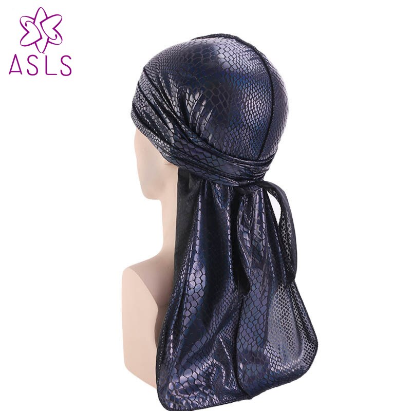 turbante Durag sedoso con estampado de cocodrilo Unisex pelucas Durags Doo Bandanas de abrigo para la cabeza Biker pirata sombrero accesorios para el cabello: Negro