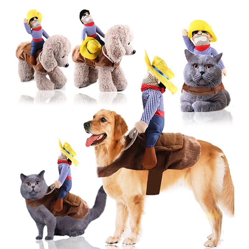 -Dog-Clothes Pet-Suit-Cowboy Rider Style Jacket Puppy Christmas Dressup Costume With Hat Halloween Cosplay Coat For Dog