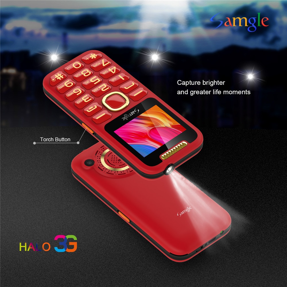 Samgle Halo S2 Wcdma 3G Mobiele Telefoon 2.4 ''Qvga-scherm Torch 1900Mah Avondmaal Luidspreker Gratis Desktop Dual sim Gsm Mobiele Telefoon