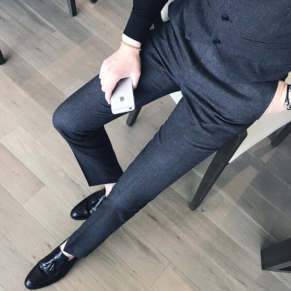 High-end Brand Men's Boutique Solid Color Formal Business Suit Pants Men's Casual Trousers Male: Gray / 33
