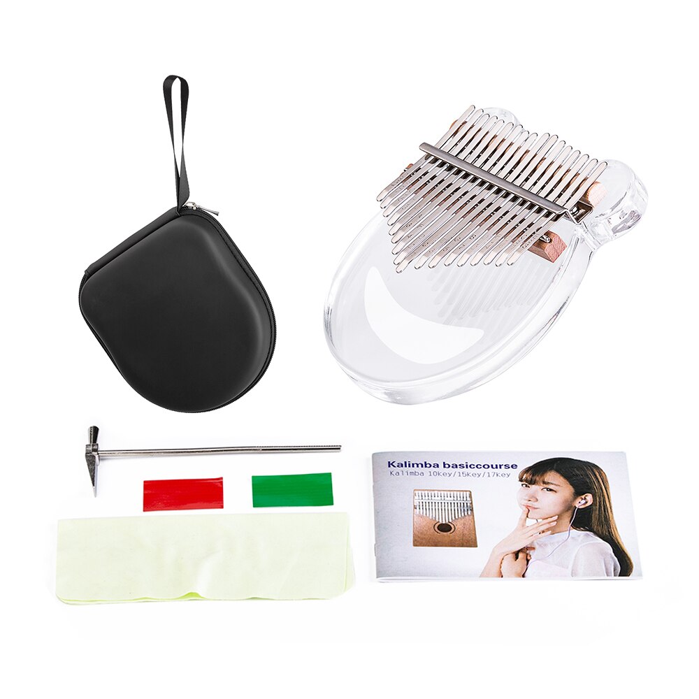 Kalimba 17 klawiszy przezroczysty akrylowy kciuk fortepian z futerał robić przenoszenia regulowany młotek naklejki ściereczka robić czyszczenia калимба palec fortepian: styl 1