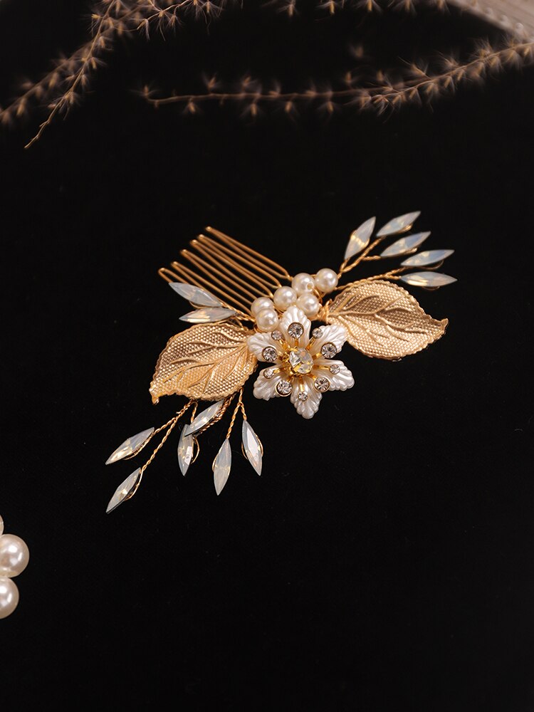 Vintage casual gouden strass blad bruids haarspeld vrouwen en meisjes bloem haaraccessoires bruiloft haar kam