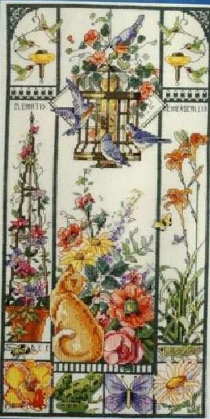Gold Collection Lovely Counted Cross Stitch Kit Spring Summer Autumn Winter Cat Sampler Janlynn 023-0585 0580 0579, season cat: summer / 11CT unprint canvas