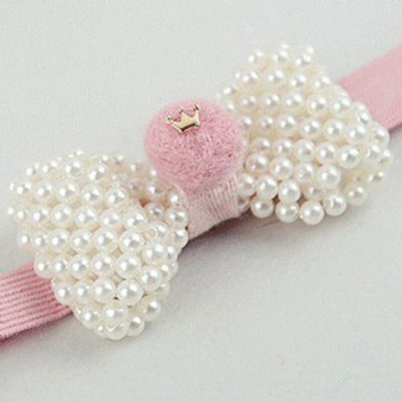 Fasihon Baby Meisje Hoofddeksels Pearl Bows Hoofdband Elastische Voor Haarbanden Leuke Kroon Prinses Haaraccessoires Ornamenten Hoofdtooi: Pink