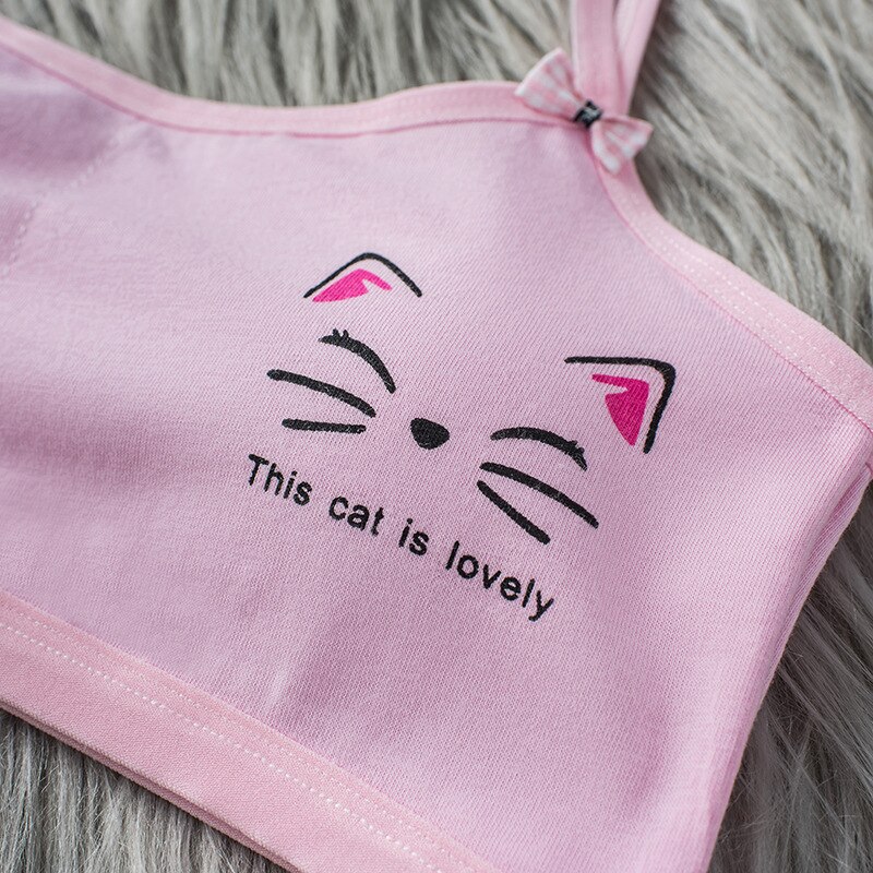 Girl Bra Cartoon Cat Pattern Vest Base Tube Top Cotton Wireless Comfort Bra Sports Bra 8-16 Years Old Training Bra